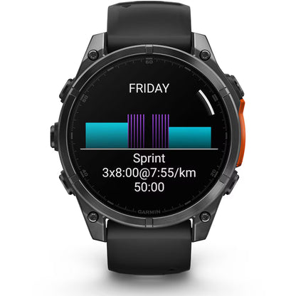 Smartwatch Garmin fenix 8, 47mm, AMOLED, Glass, Otel inoxidabil, Slate Gray, Black Silicone Band