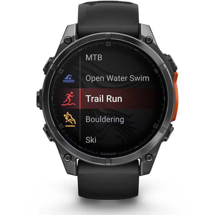 Smartwatch Garmin fenix 8, 47mm, AMOLED, Glass, Otel inoxidabil, Slate Gray, Black Silicone Band